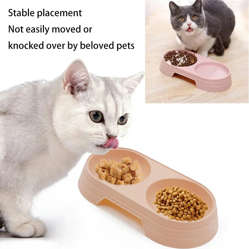 Pet Double Bowl Dogs and Cats Feed in Double Bowls Macaron Plastic Feeding Bowl Pet Supplies Cat Accessories Cat Products Cat Fo