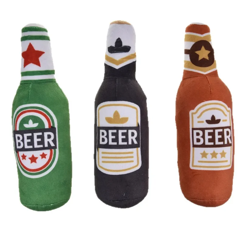 Realistic Beer Bottle Shaped Squeaking Dog Toy Interactive Play Bite Resistant Wear-Resistant Easy to Clean for Dogs