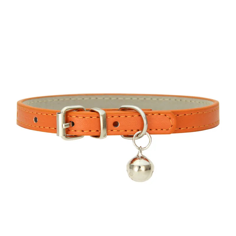 Cute Cat Collar Solid Faux Leather Adjustable Pet Collars with Bells Cats Products for Pets Dog Accessories