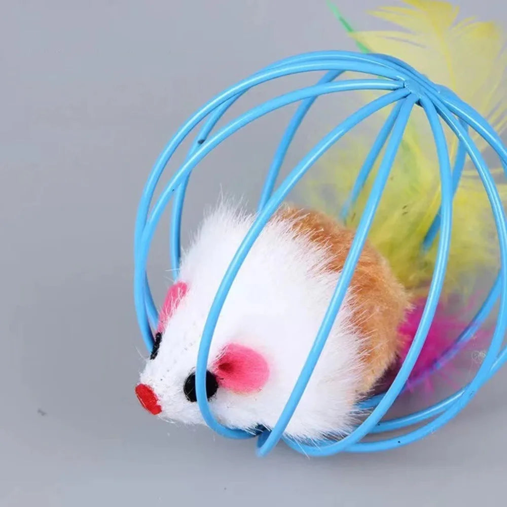 Multicolor Feather Tail Cat Toy, Simulation Roly-Poly Bell Ball, Self-Play Interactive Toy for Cats Indoor Play Pet Supplies