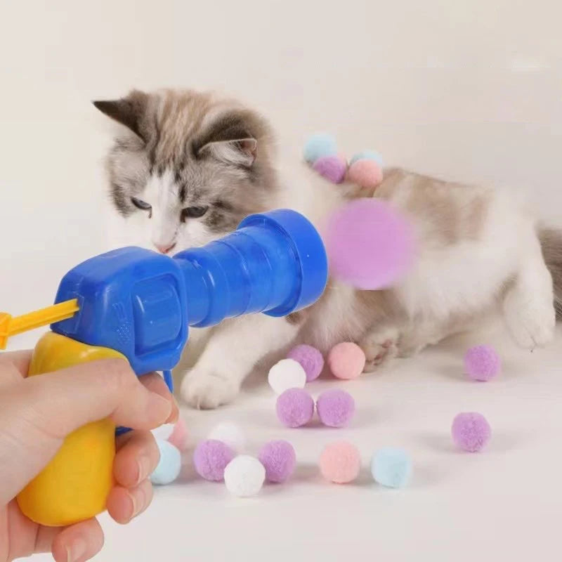 Random Cat Toy Interactive High Fun Toy Gun Plush Ball Firing Gun Silent Polyester High Bounce Ball Fun Cat Stick