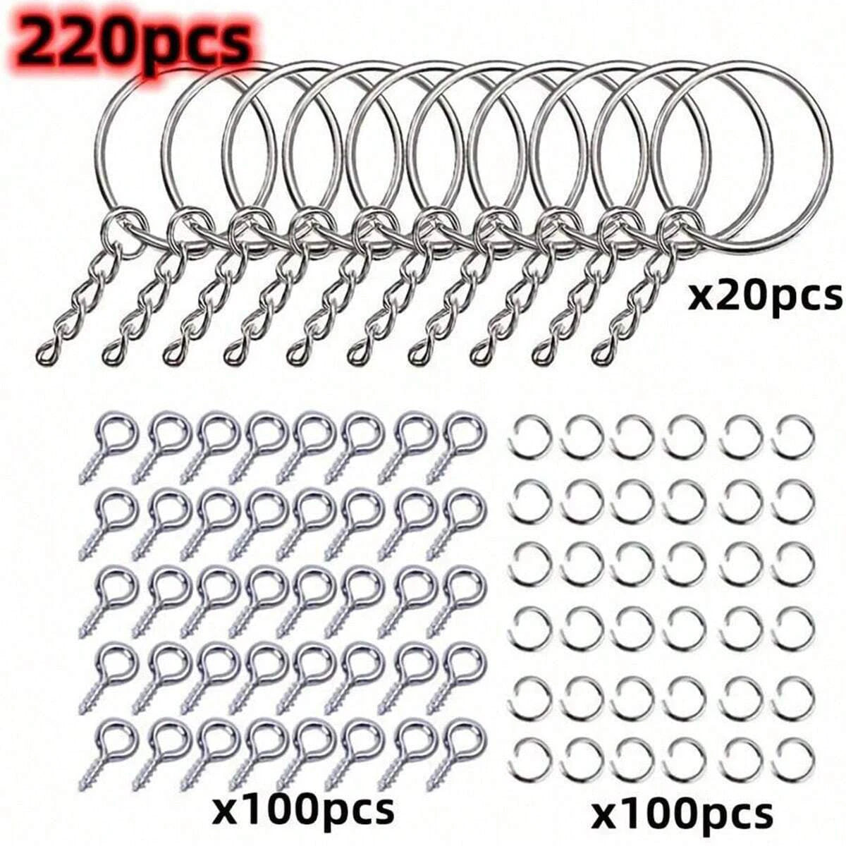 220pcs DIY Golden+Silvery Metal Keychains With Split Ring Link Silver Gold Color Pendants Holder Rings DIY Key Chains Jewelry