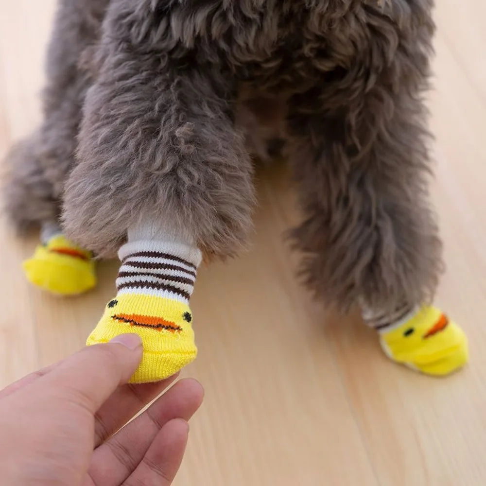 4pcs Winter Pet Dog Socks Small Cat Knit Warm Socks Dog Anti-slip Socks Chihuahua Thick Paw Protector Booties Pet Accessories