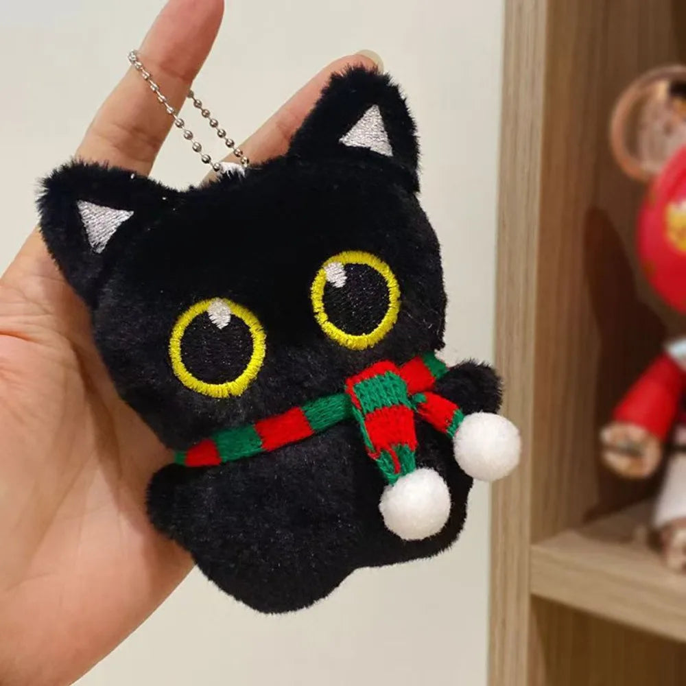 Cute Black Cat Plush Toy Keychain Cartoon Kitten Soft Stuffed Doll Pendant Car Key Backpack Bag Decoration Doll Pendant Keychain