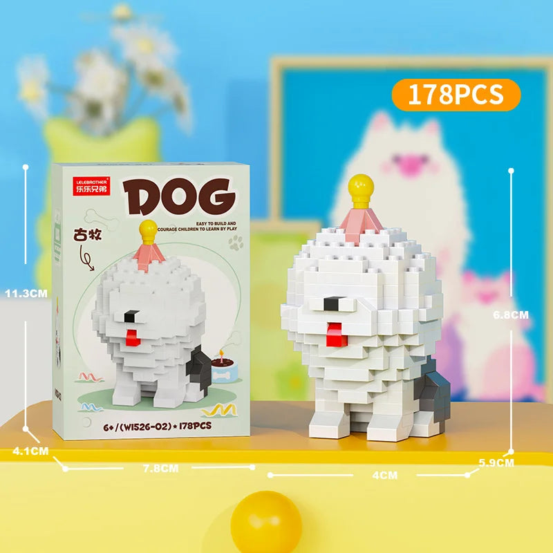Cute Pastoral Teddy Dog Pet Building Blocks Micro-Granular Ornament Children's Toy Gifts New Product Cat And Dog Themed