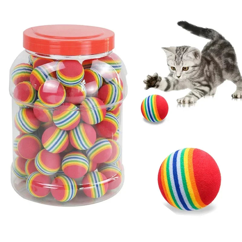 10PCS/5PCS Rainbow Cat Toys Ball Interactive Cat Dog Play Chewing Rattle Scratch Ball Training Cat Rainbow Ball Toy Pet Supplies