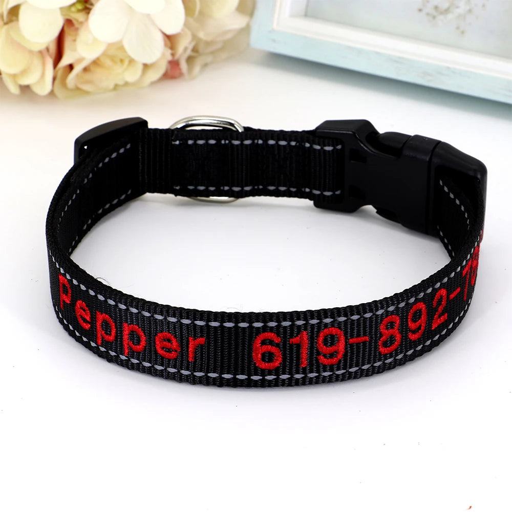 Reflective Nylon Dog Collar Personalized Embroidered ID Name Accessories Dog Collar Engraved Pet Puppy Nameplate Collars Perro