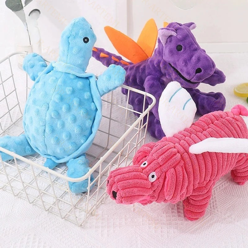 Cartoon Dragon Pet Dog Toys Dot Texture Plush Squeaky Chew Toy Limbs Design Bite‑Resistant Stress Relief Interactive Play Toy
