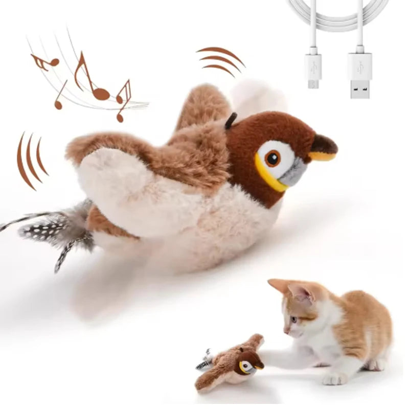 Hot Simulated Bird Cat Toy Interactive Toys Dog Rechargeable Chirping Flapping Bird(no Flying) Touch Activated Plush Toy Pet