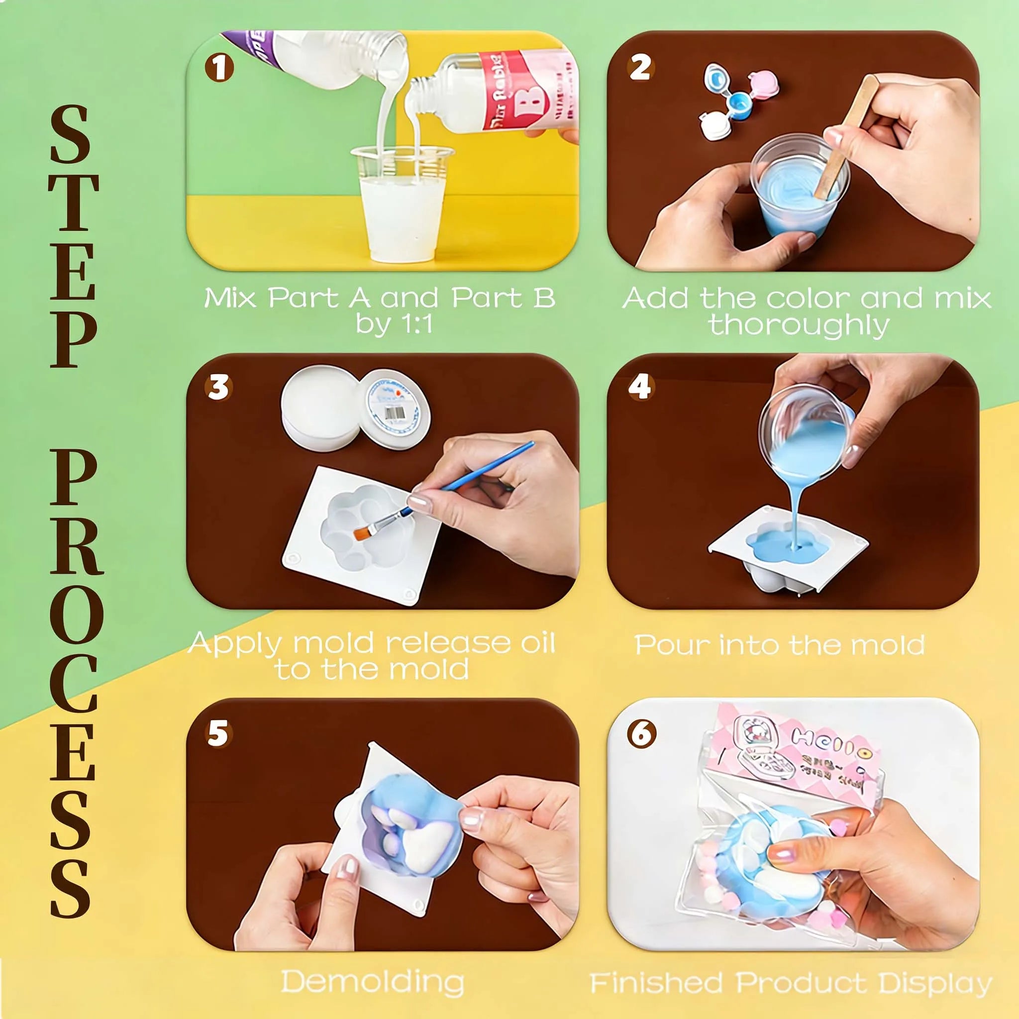 Taba Squishy Kit Handmade Accessories with 50Ml A and 50Ml B Liquid Gel Rabbit Cat Silicone Mold Tools DIY Cute Cartoon Animals