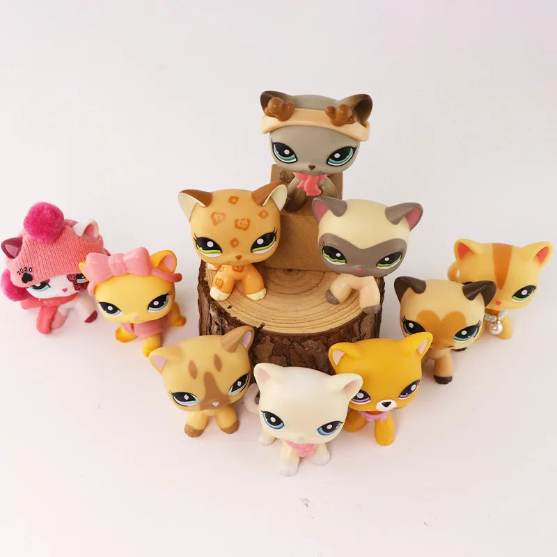 LPS Mini Pet Shop Pet Bobble Head Toy Rare Yellow Short Hair Cat Collectible Gift for Child Cute Animal Toys