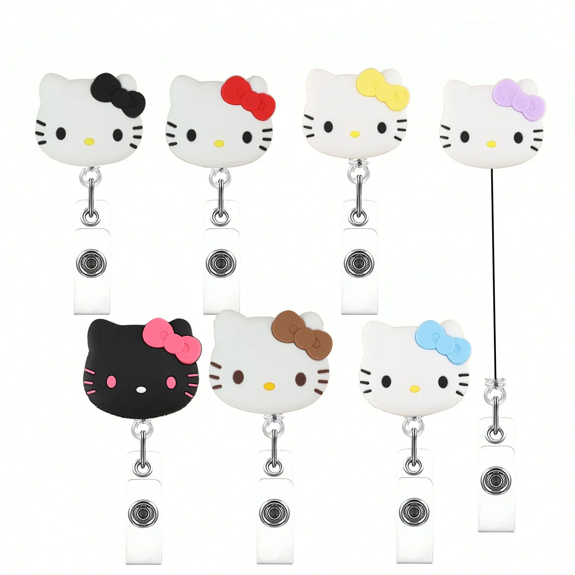Kawaii Gift Kitty Cat Retractable Badge Reel Sparkling Card Holder Accessories With Keychain For Women Student Office Supplies