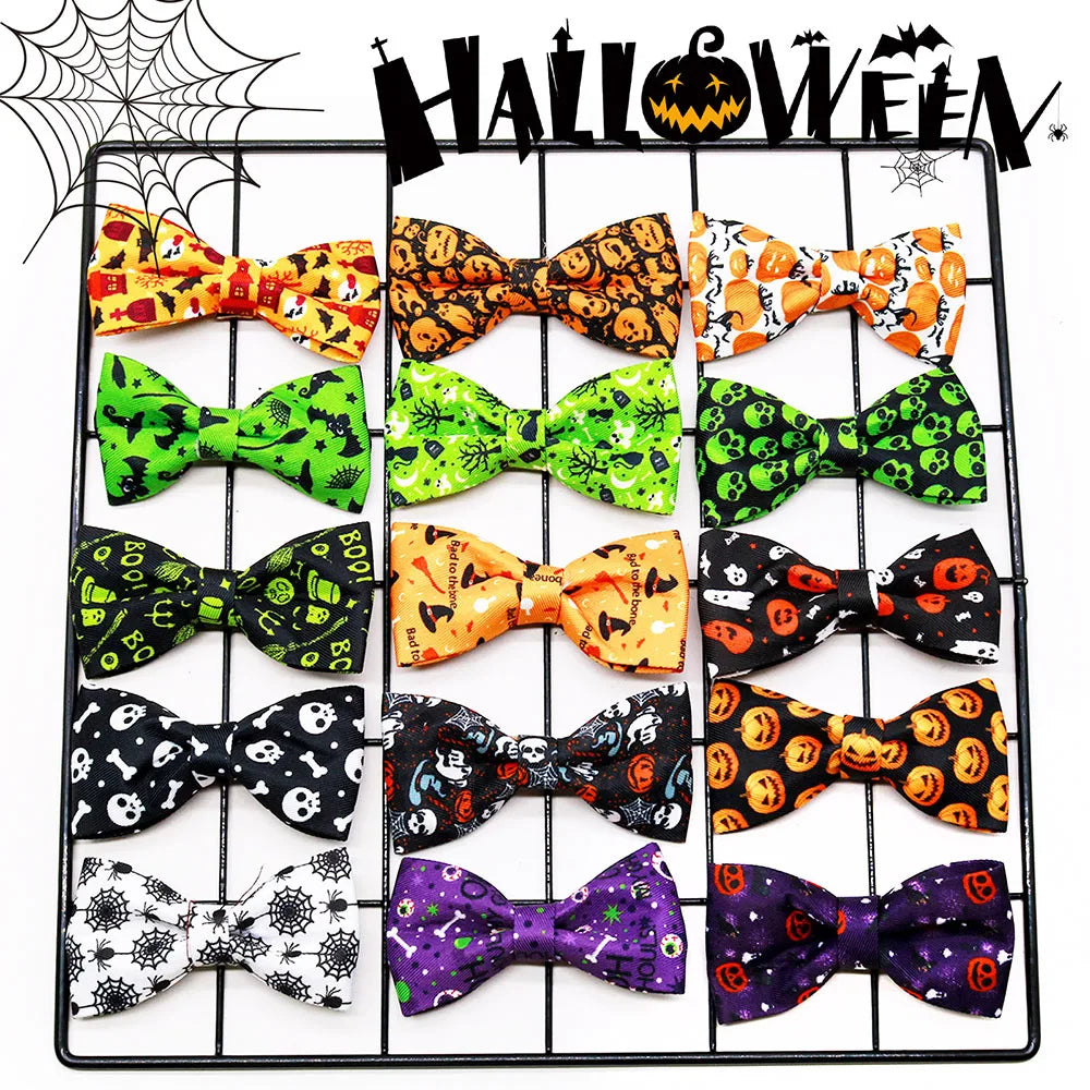50pcs Dog Collar Accessories For Halloween Removable Small Dog Cat Bowties Skukll Style Dogs Grooming Products Pet Supplies