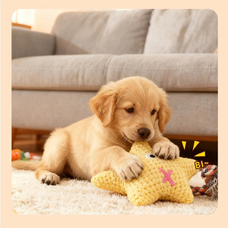 Corduroy Plush Dog Chew Toy with Cotton Rope Built-in Squeaker Tear Proof Interactive Teeth Grinding Play Supplies for Small