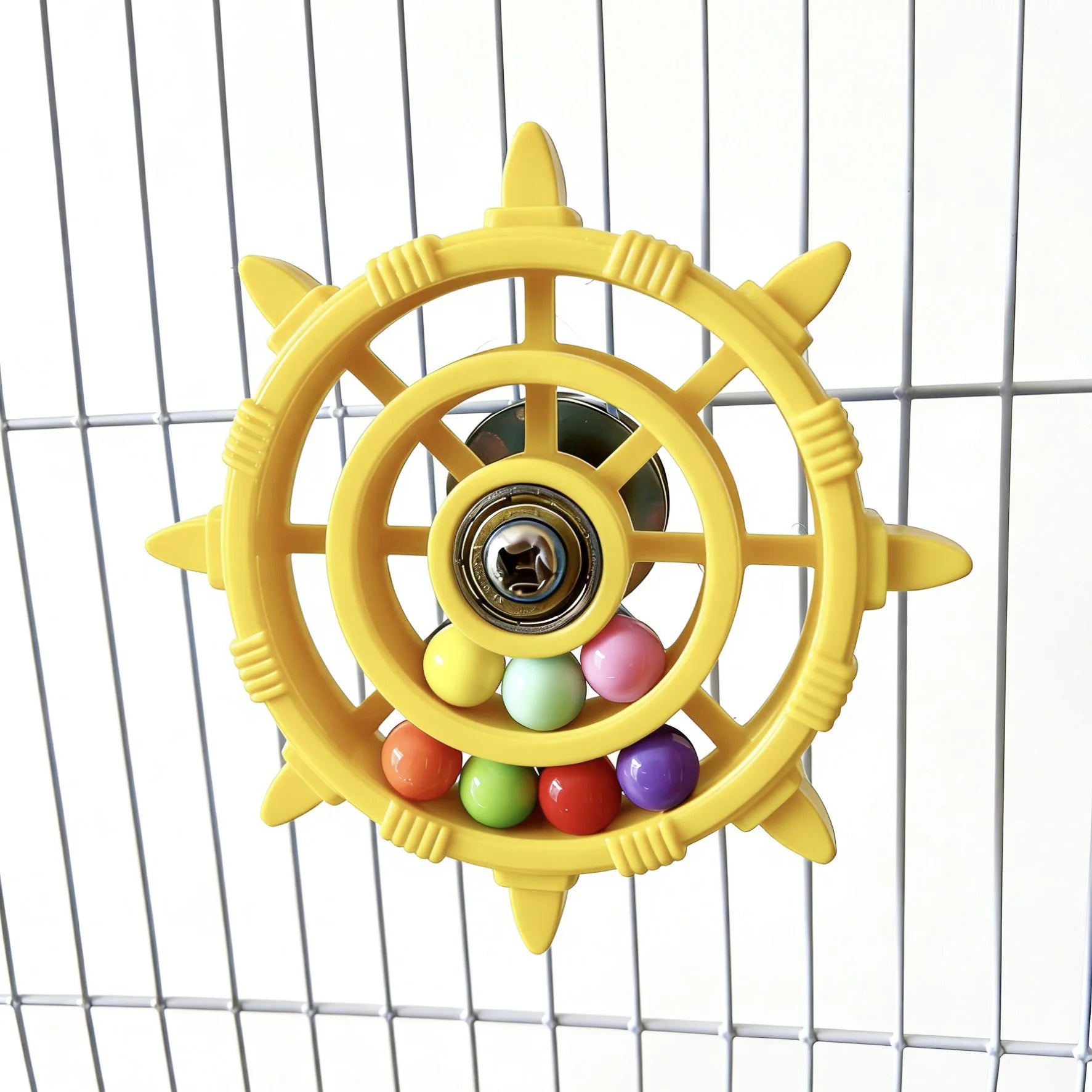 Rudder Shaped Parrot Spinner Rattle Bite Resistant Colorful Beads Bird Cage Plastic Interactive Spinning Wheel Small Birds Toy
