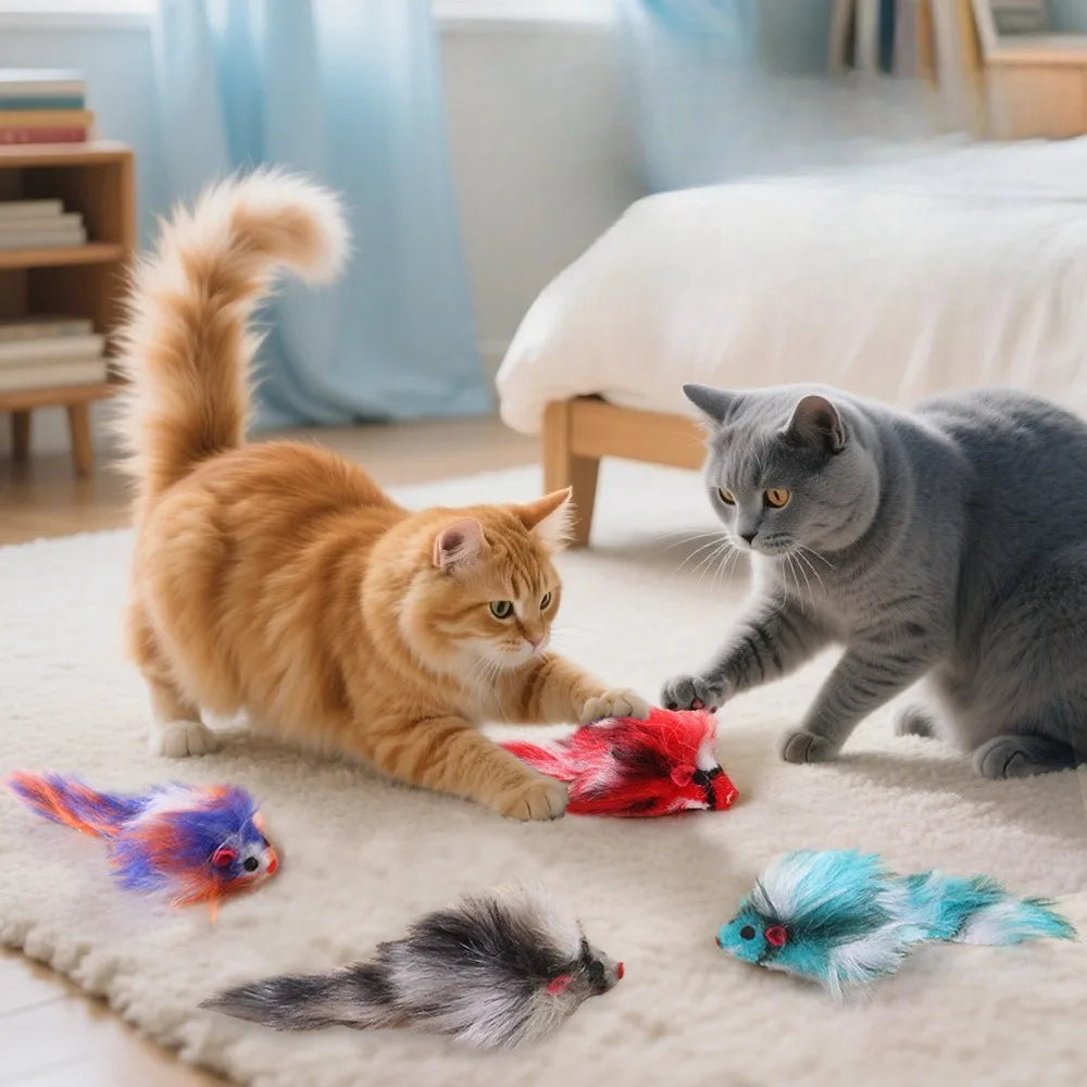 1-100 Pcs Plush Colorful Mouse Cat Toys Interactive Fake Mice Suitable Cat Teasing Toys for Small Cats Pet Products