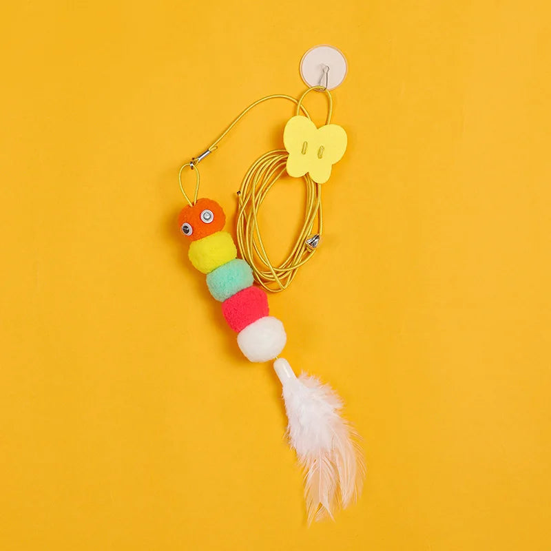 Elastic Hanging Door Cat Toy Feather Retractable Cat Teaser Wand Interactive Pet Play Toy for Kitten Small Dog