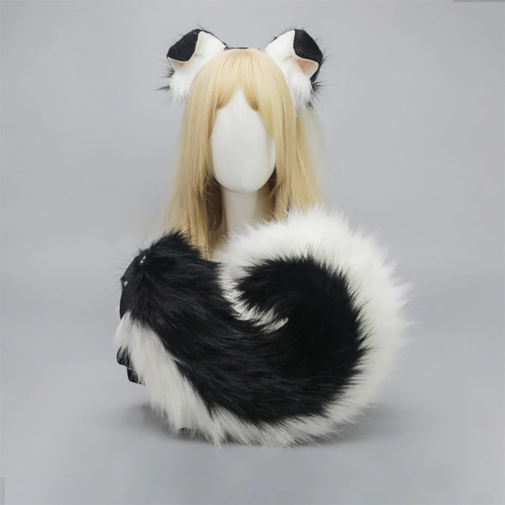 Women Furry Plush Dog Ears Headband Tail Set Halloween Christmas Cosplay Cute Pet Role Play Akita Folded Droopy Ears Hot New