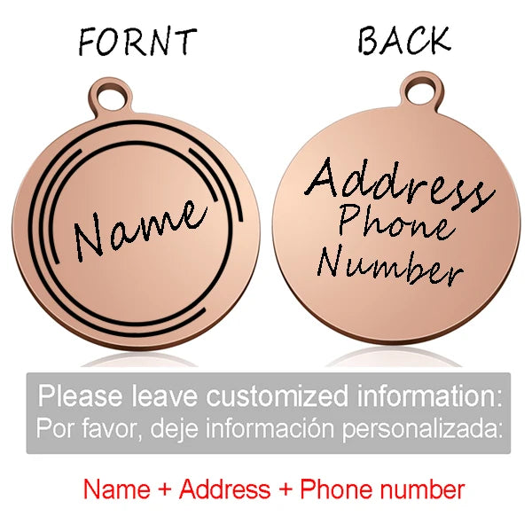 Custom Personalized Cat Dog ID Circle Tag Collar Pendant Engraved Pet Necklace Chain Charm Supplies For Tag Name Products