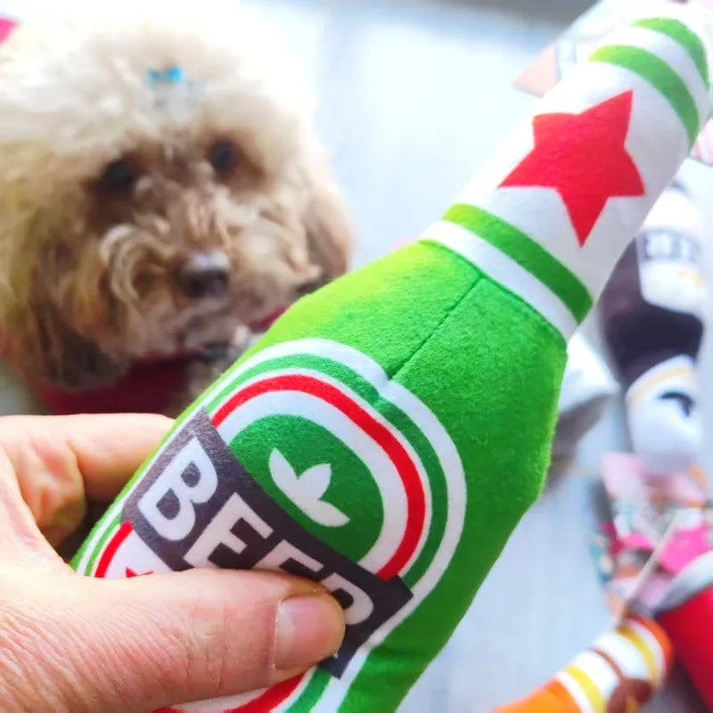 Realistic Beer Bottle Shaped Squeaking Dog Toy Interactive Play Bite Resistant Wear-Resistant Easy to Clean for Dogs