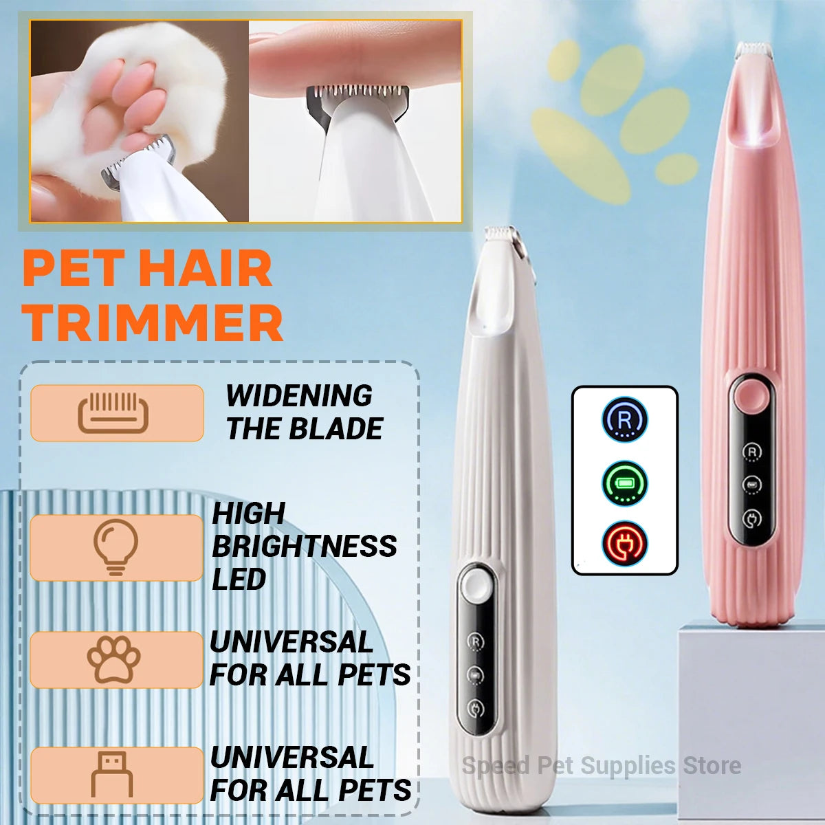 New Product Pet Dog Electric Beauty Trimmer with LED Light Pet Foot Hair Trimmer Low Noise Cat Dog Face Foot Ear Hip Claw Shaver