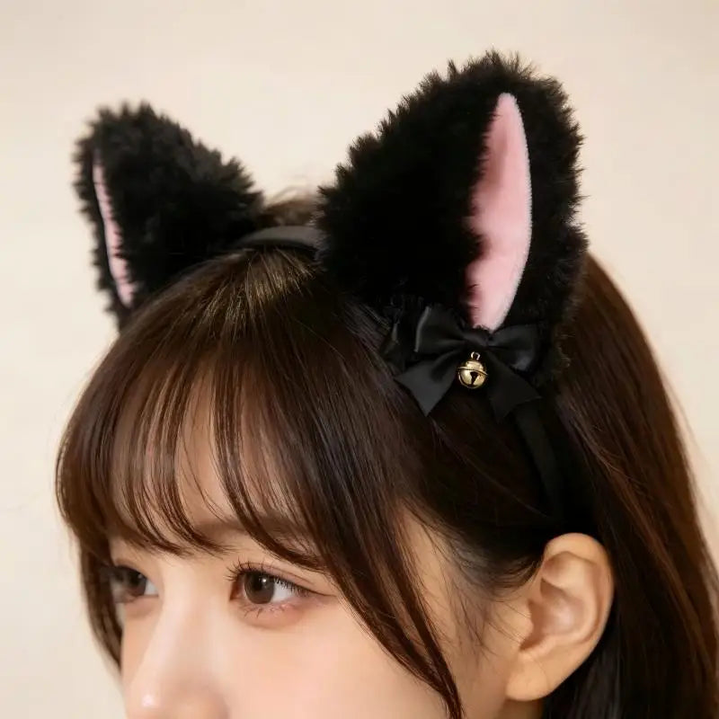 Beautiful Masquerade Halloween Cat Ears Cosplay Cat Ear Party Costume Bow Tie Bell Headwear Headband Hair Accessories