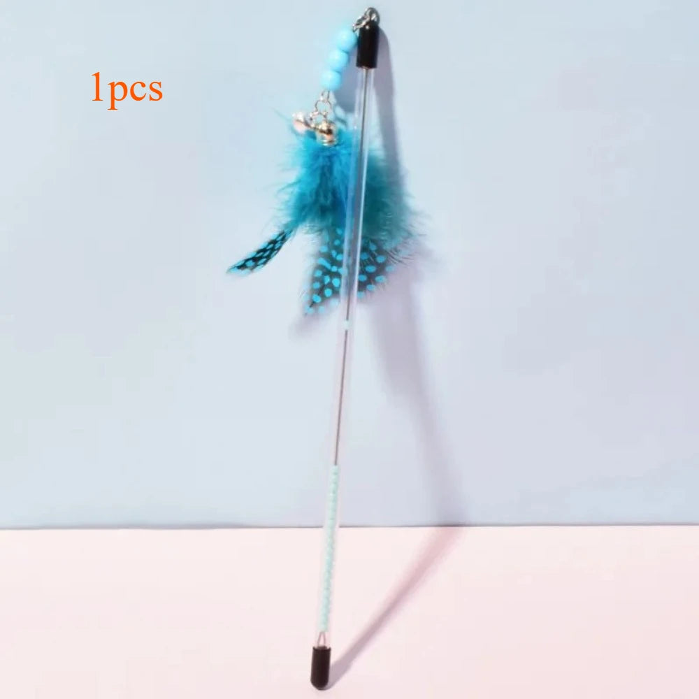 New Cat Toys Feather Cats Sticks Retractable Handle Cats Toy Feather Interactive Cat Toys with Kitten Teaser Toy Pet Products