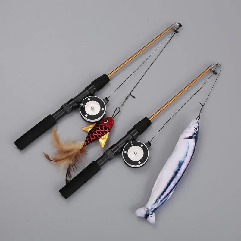 M Cat Rods Retractable Cat Toy Fish Type Telescopic Feathers Funny Cat Stick Toys Pet Toy for Kitten Simulation Fishing Rod Play