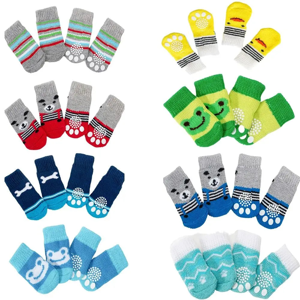 4pcs Winter Pet Dog Socks Small Cat Knit Warm Socks Dog Anti-slip Socks Chihuahua Thick Paw Protector Booties Pet Accessories