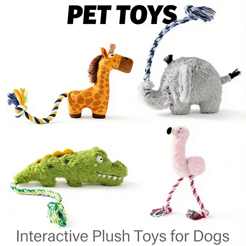 Cute Animal Rope Indestructible Plush Dog Play Knotted Toy With Squeaker Pet Supplies Safe Dog Tough Toys Puppy Tooth Chew Toy