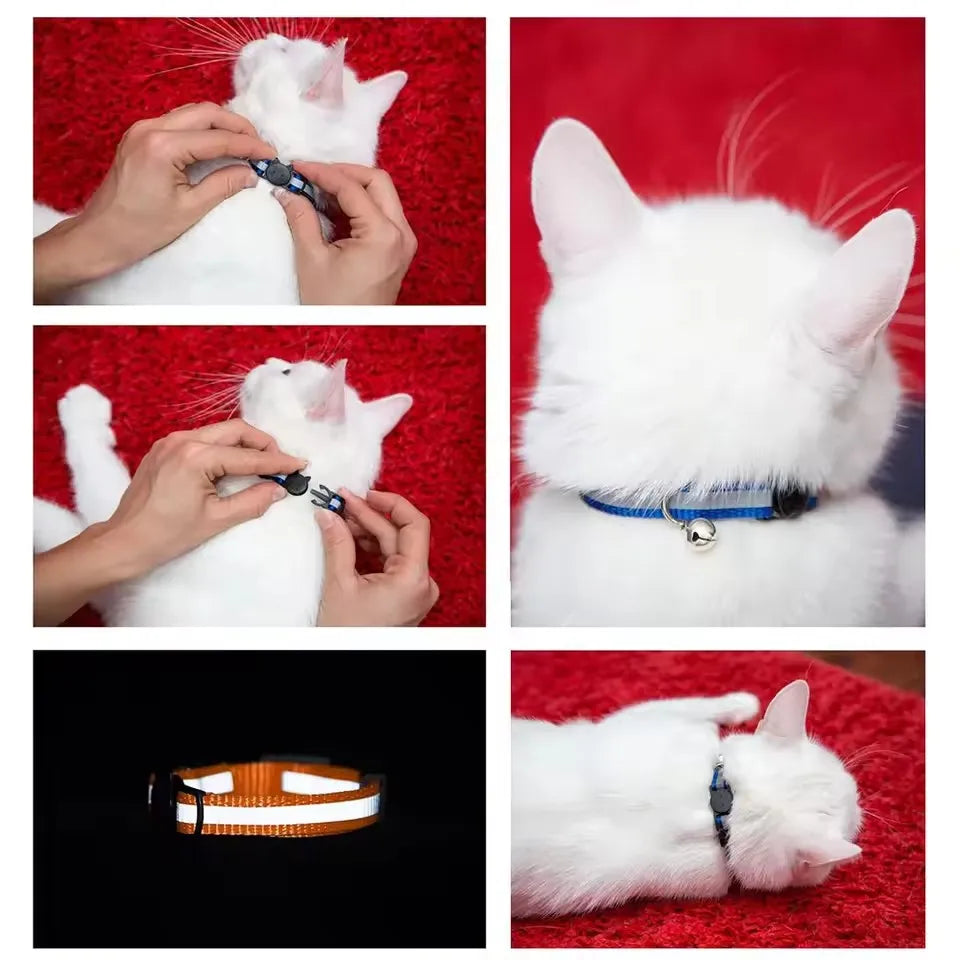 Reflective Breakaway Cat Collar Neck Ring Necklace Newborn Puppy Dog ID Collar Colorful Bell Collar for Cats Pet Kitten Products
