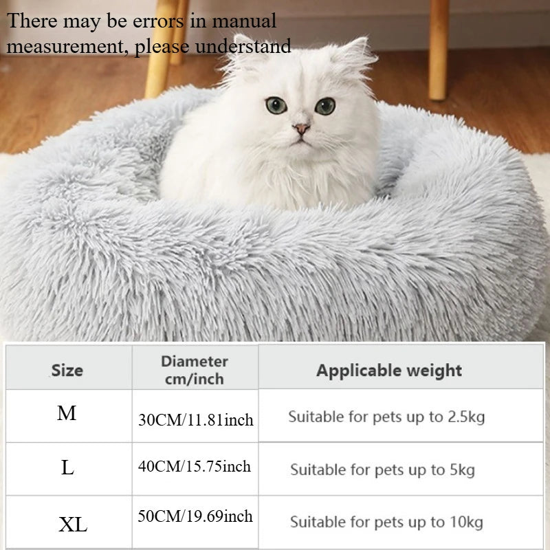 1PC comfortable striped plush pet bed, suitable for cats and dogs, warm, deep sleeping round nest, filled, gray, soft, indoor