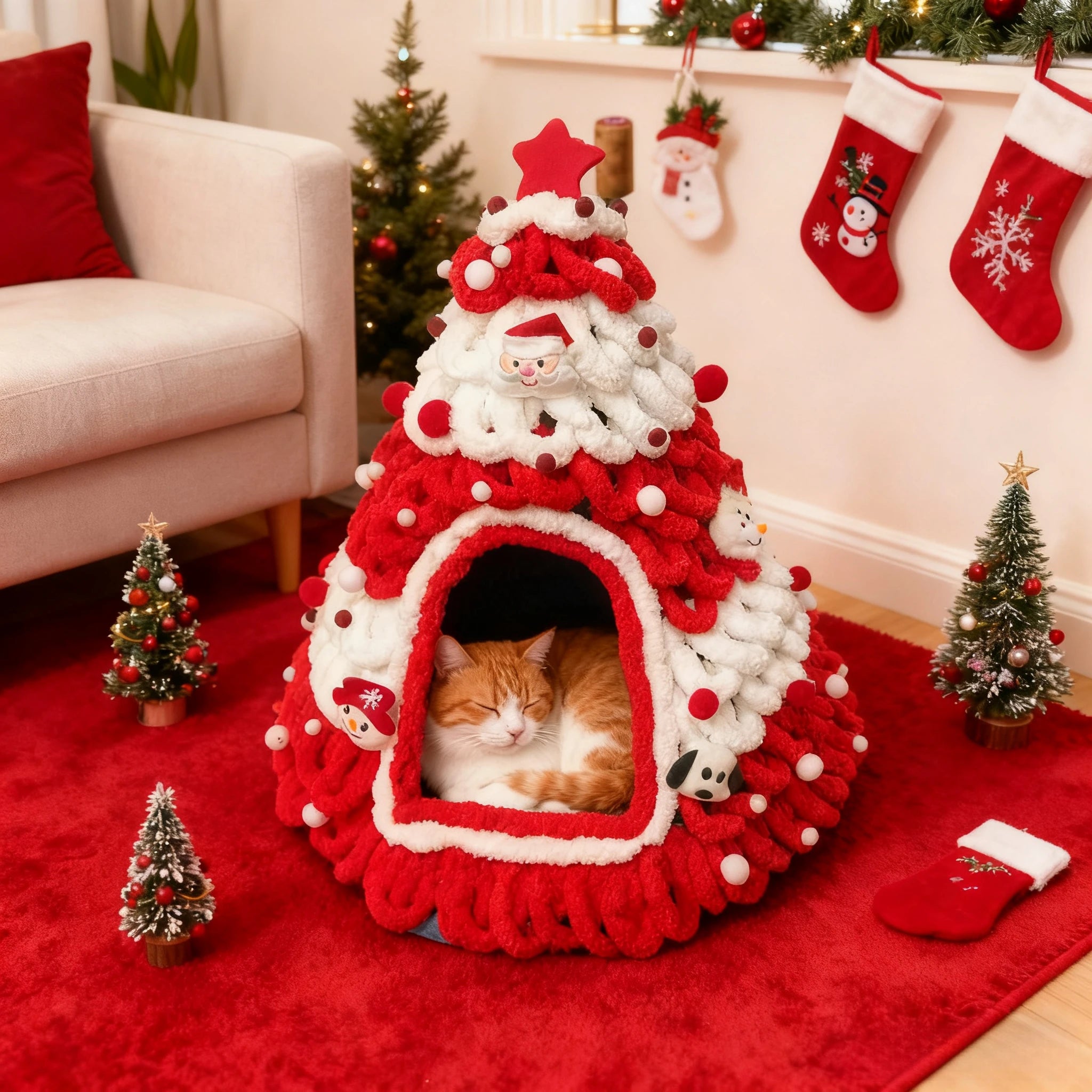 Finished Product Christmas Tree Cat Nest Cat House/ Winter Warmth Closed Security Cat Bed Weave Pet Tent No Need To Make고양이 굴