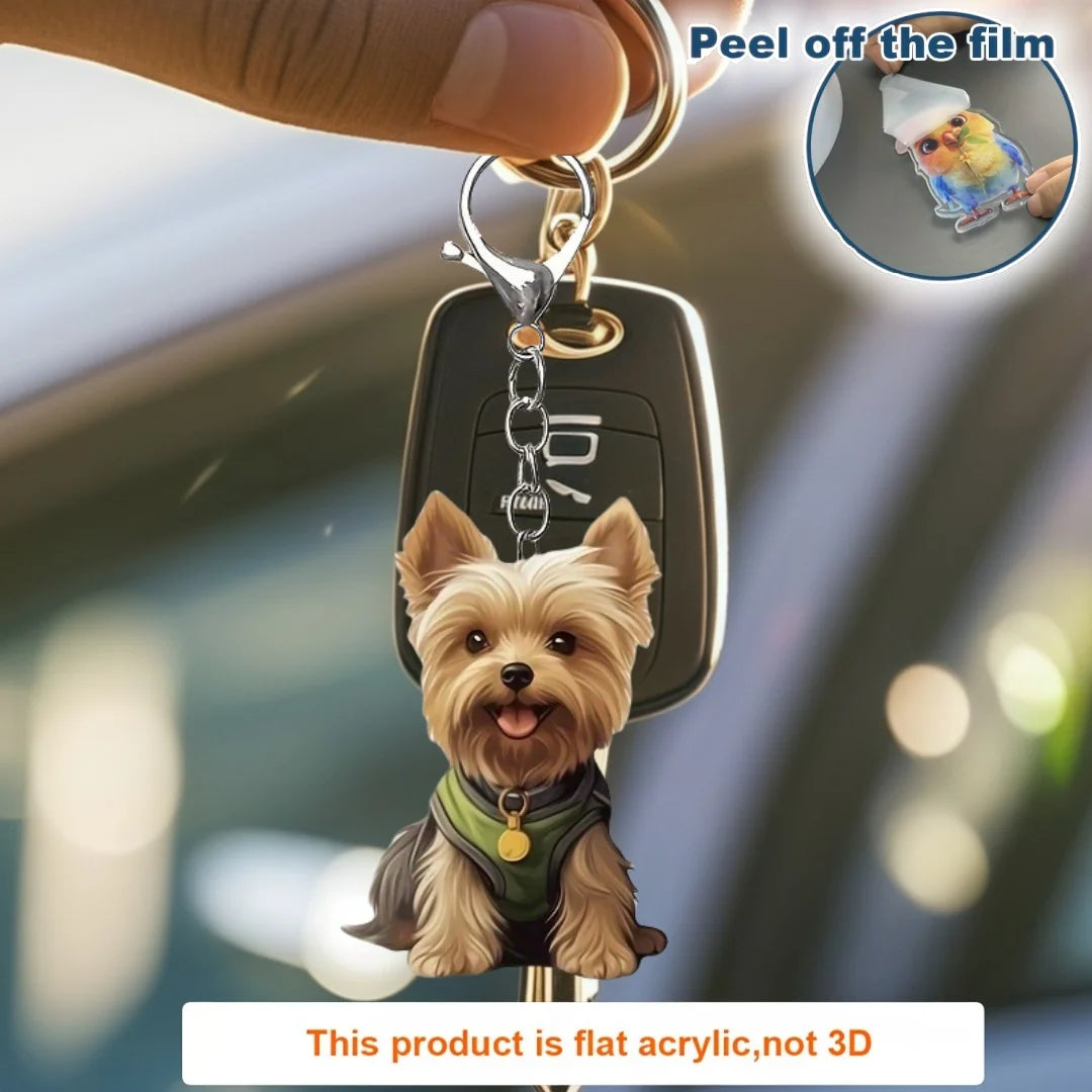 2D Yorkshire Terrier Keychain Cute Yorkie Dog Pendant Flat Acrylic Ornament Charms Hanging Decoration for Bag Festive Party Gift