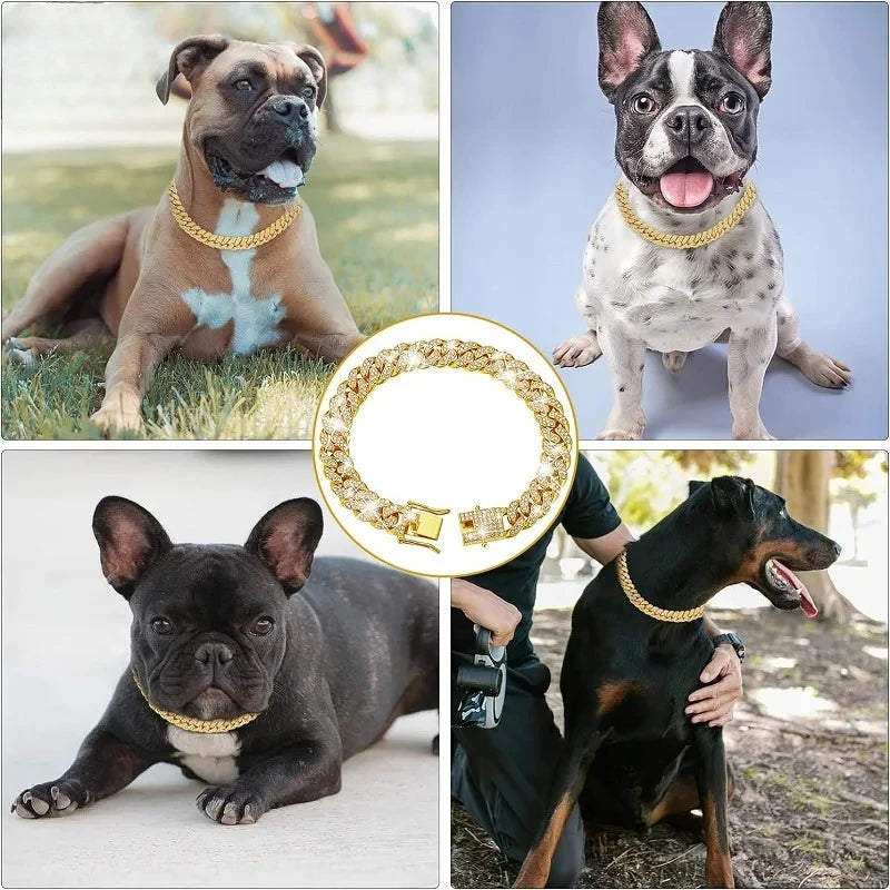 Dog Chain Collar Luxury Gold Pet Metal Chain Collar For Small Medium Large Dogs Cats Pet Jewelry Necklace Accessorie