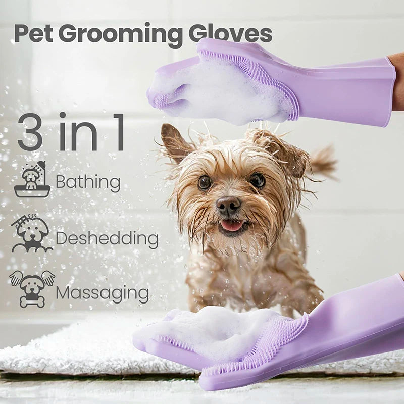 Pet Grooming Bathing Gloves Dog Cat Bathing Shampoo Scrubber Magic Massaging Cleaning Cleanner Sponge Silicon Hair Removal Glove