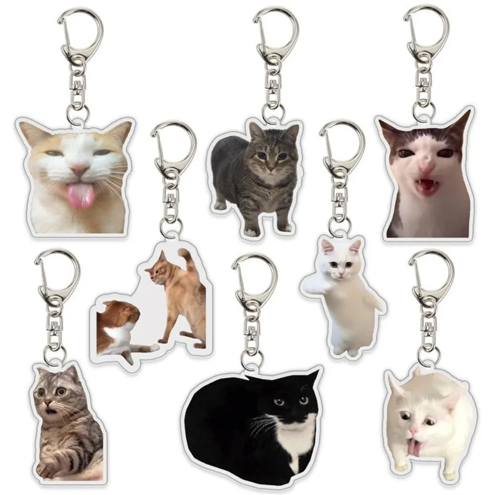 Sand Sculpture Texture Cartoon Cat Keychain Compact Size Lightweight Cat Head Keyring Cat Head Bag Pendant For Bag Accessory