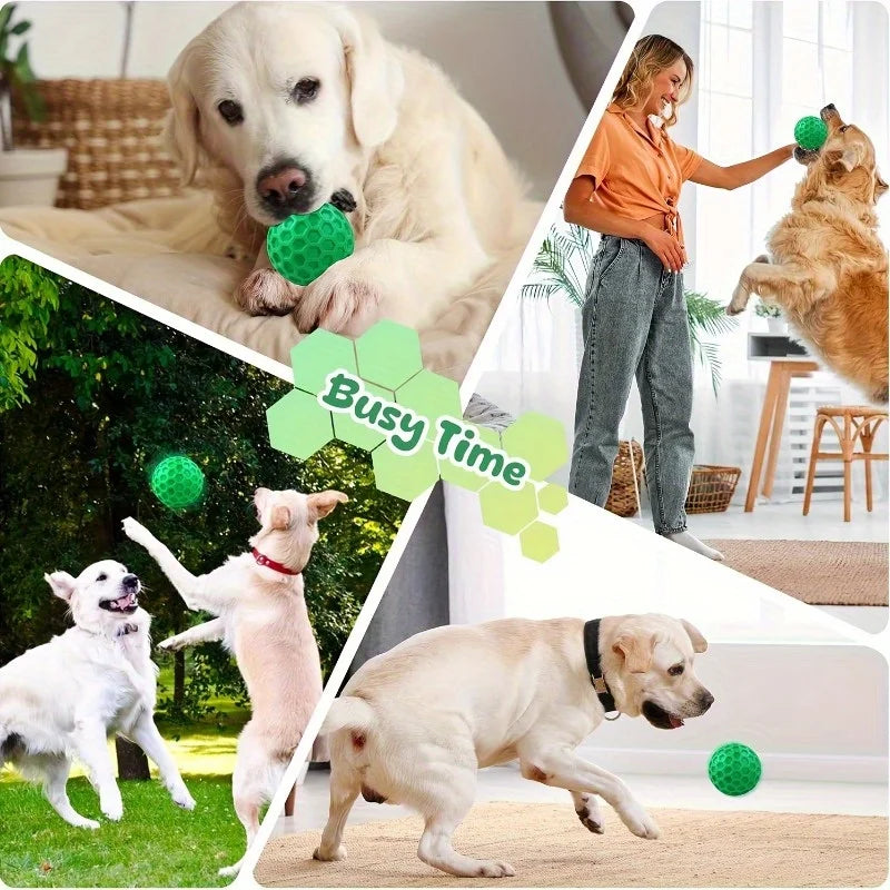 Tough Natural Rubber Dog Chew Toy Indestructible Squeaky Ball for Aggressive Chewers Beef Flavor Hexagonal Design Dental Health