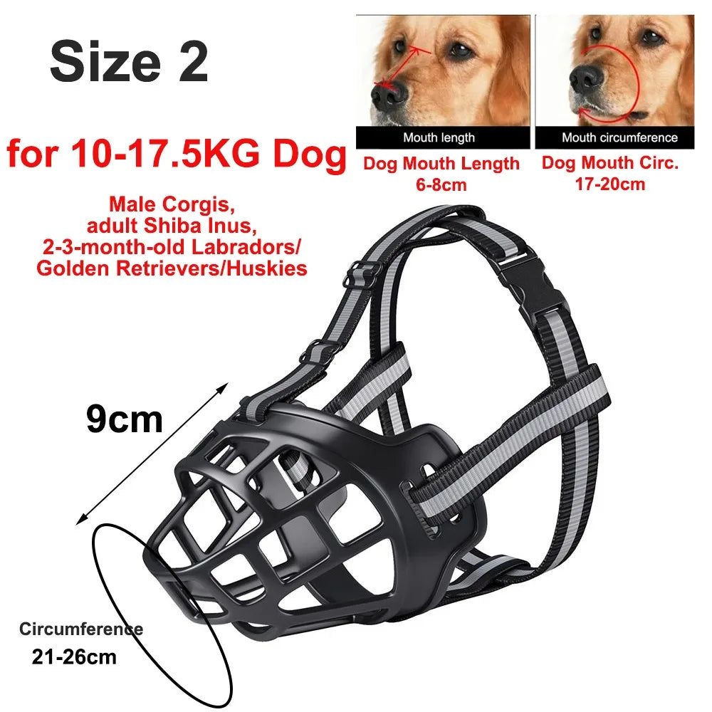 Durable Anti-Biting Adjustable Dog Muzzle Can Drink Water With Reflective Strip Dog Mouth Cover Plastic Breathable Pet Muzzle