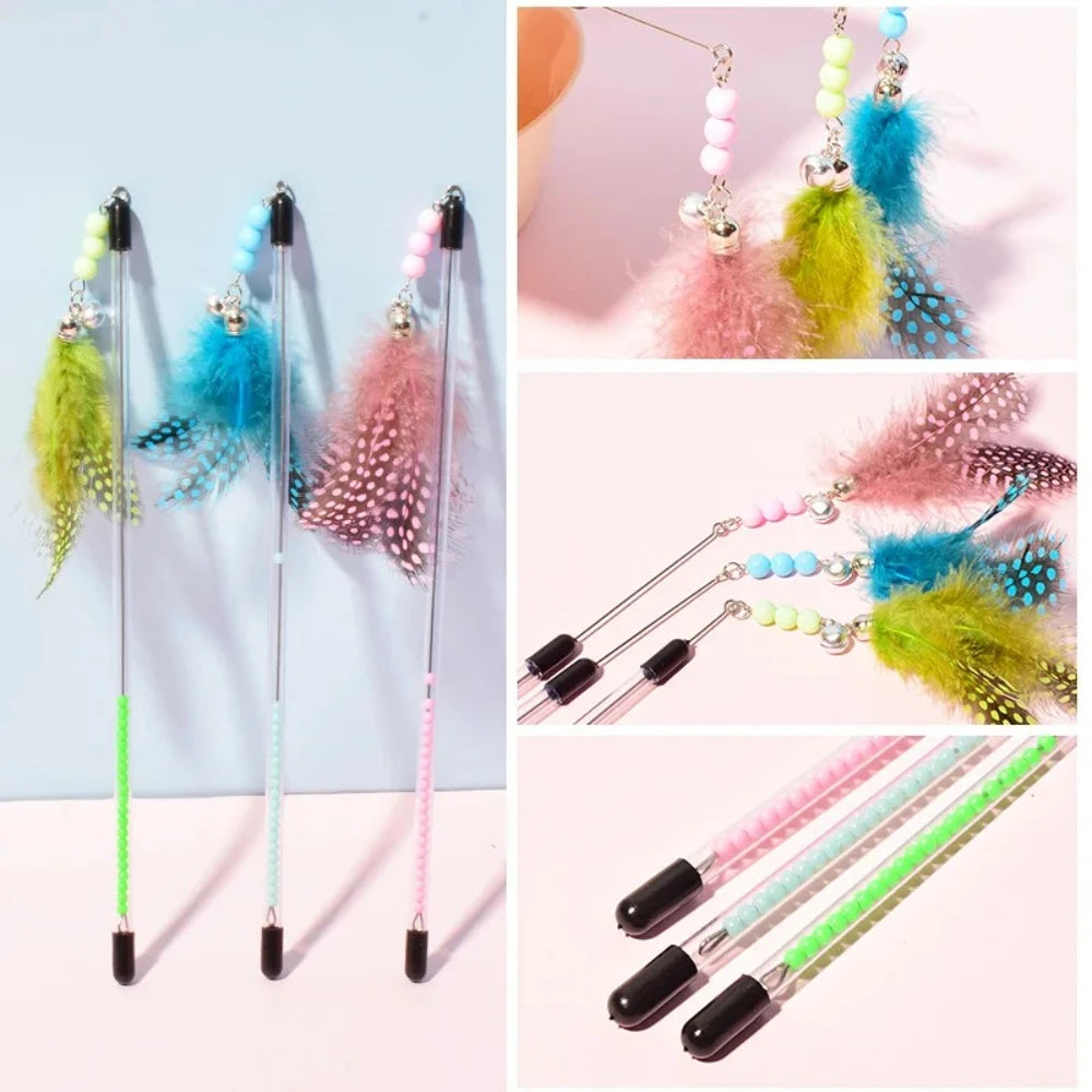 New Cat Toys Feather Cats Sticks Retractable Handle Cats Toy Feather Interactive Cat Toys with Kitten Teaser Toy Pet Products