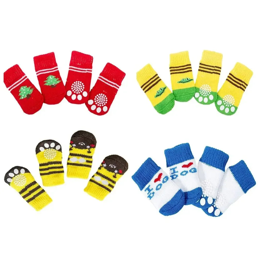 4pcs Winter Pet Dog Socks Small Cat Knit Warm Socks Dog Anti-slip Socks Chihuahua Thick Paw Protector Booties Pet Accessories