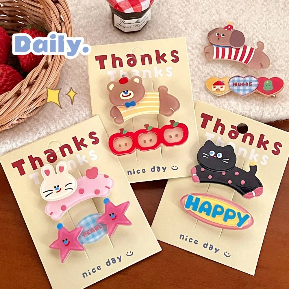 2 Pcs Cute Cartoon Cute Pet Hair Clip Girl Heart Versatile Hair Accessories Temperament bangs Clip Hair Clip Set