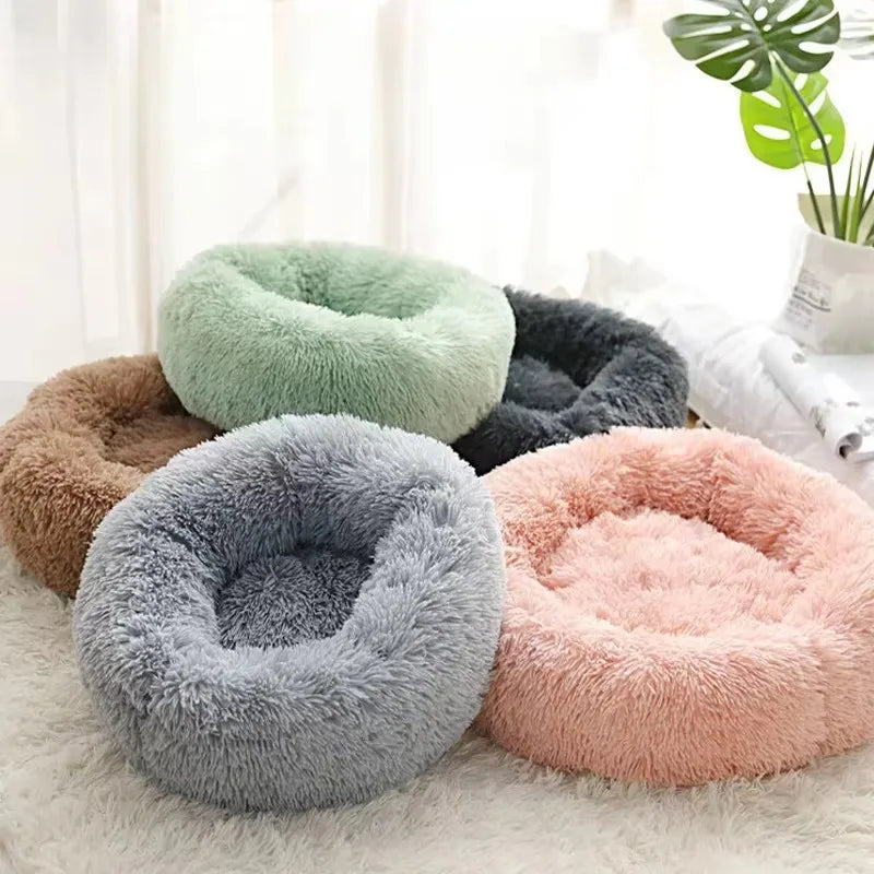 1PC comfortable striped plush pet bed, suitable for cats and dogs, warm, deep sleeping round nest, filled, gray, soft, indoor