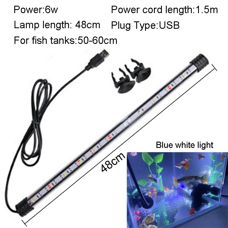 18-58cm USB Plug Aquarium Light LED Waterproof Fish Tank Light Underwater Lighting Submersible Lamp Plant Grow Lamp 110-240V