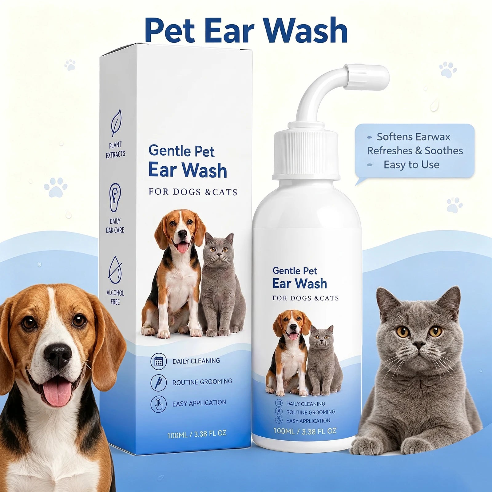 Pet Ear Wash for Cats and Dogs Ear Cleaning Ear Mite Ear Drops Softens Ear Wax Soothes Ears Refreshing Pet Cleaning Products