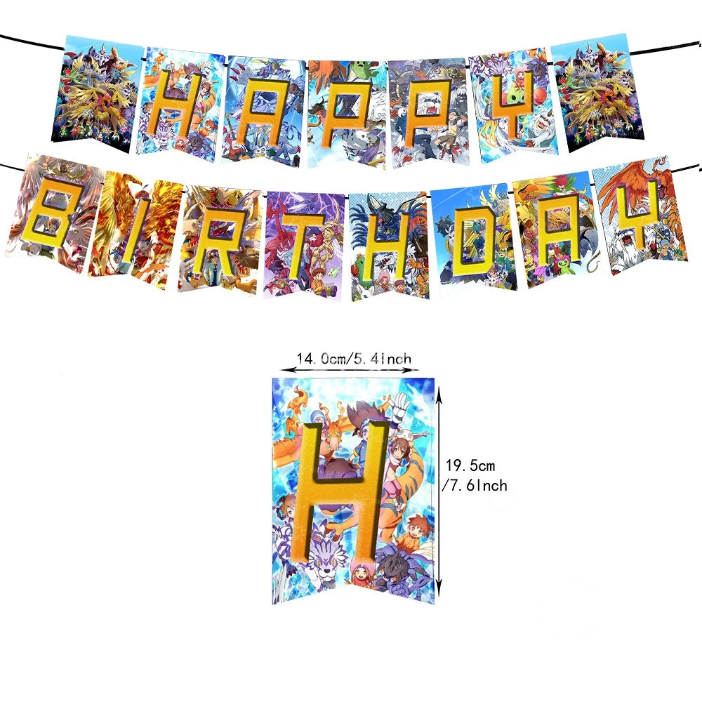 Digimon Birthday Decoration Cartoon Pet Party Favors Balloons Backdrop Banner Cake Decoration Baby Shower Supplies Gifts Toys