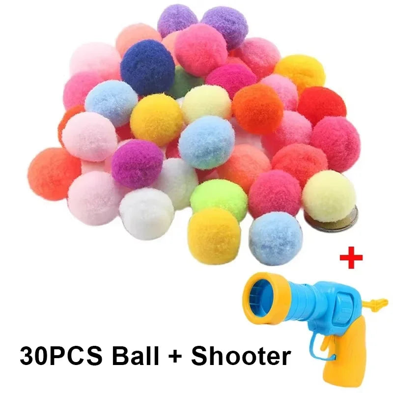 Random Cat Toy Interactive High Fun Toy Gun Plush Ball Firing Gun Silent Polyester High Bounce Ball Fun Cat Stick