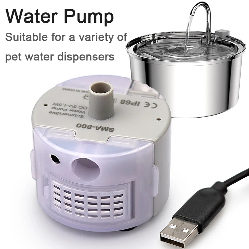 Pet Fountain Motor Submersible Pump Cat Water Drinker SMA-800 USB Water Pump Cats Fountain Accessories Mute DC ，cleaning kit