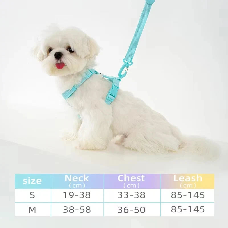 Adjustable Dog Harness Collar Leash Set Macarone Color, Reflective Small Dog Accessories for Puppy & Cat Supplies, Pet Walking
