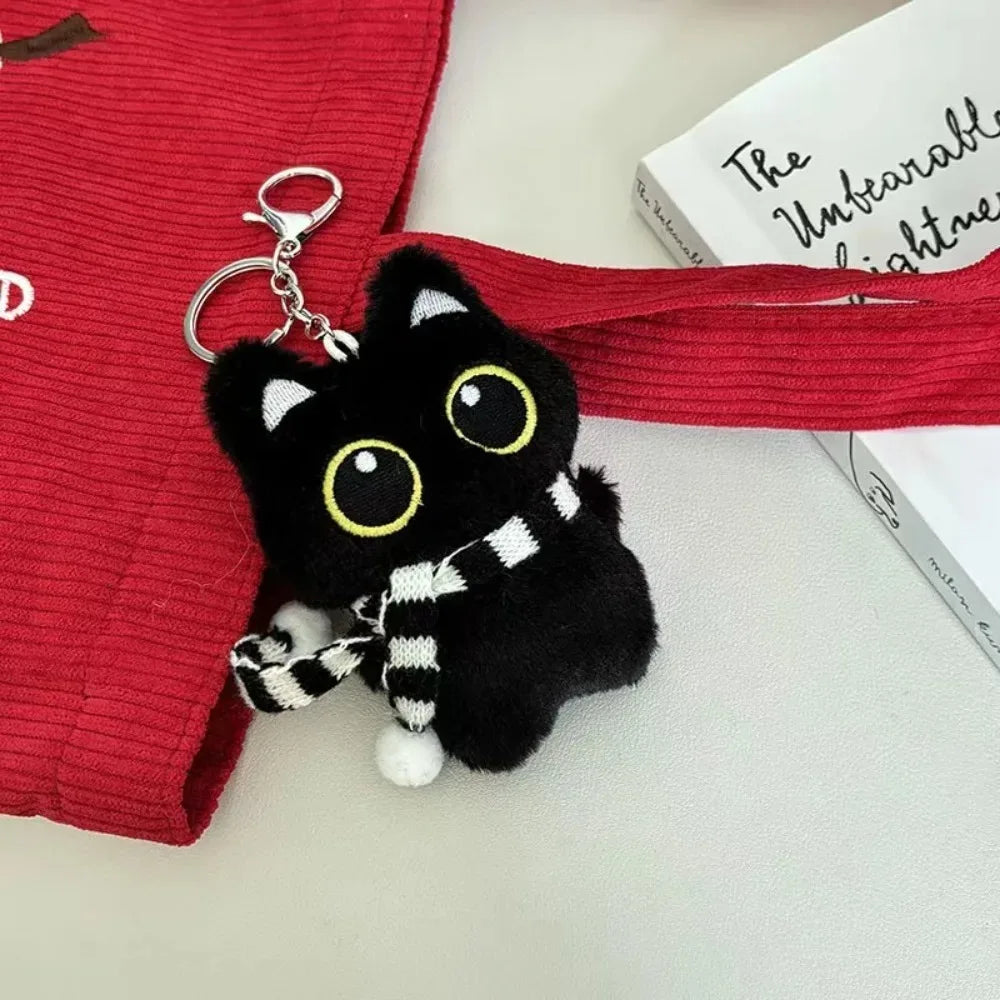 Cute Black Cat Plush Toy Keychain Cartoon Kitten Soft Stuffed Doll Pendant Car Key Backpack Bag Decoration Doll Pendant Keychain